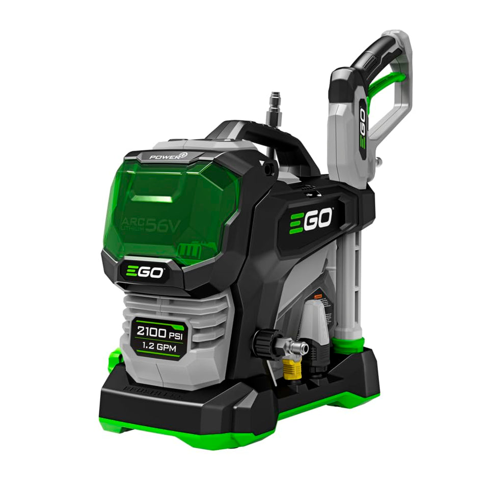 EGO Power+ 2100 PSI compact pressure washer ready for outdoor cleaning tasks.