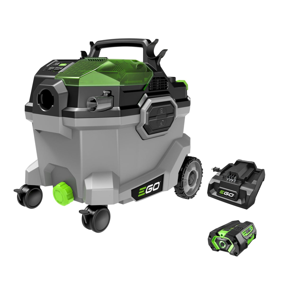 EGO Power+ 9-gallon vacuum shown in full view for heavy-duty cleanup.