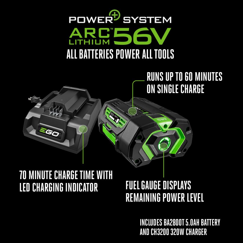 Charger included with the EGO Power+ vacuum for immediate use.