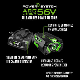 Charger included with the EGO Power+ vacuum for immediate use.