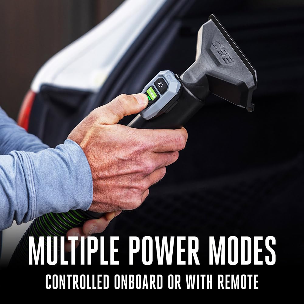 Wireless remote control for quick mode changes on the EGO Power+ vacuum.