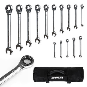 Egofine 15-piece SAE ratcheting wrench set for versatile automotive repairs