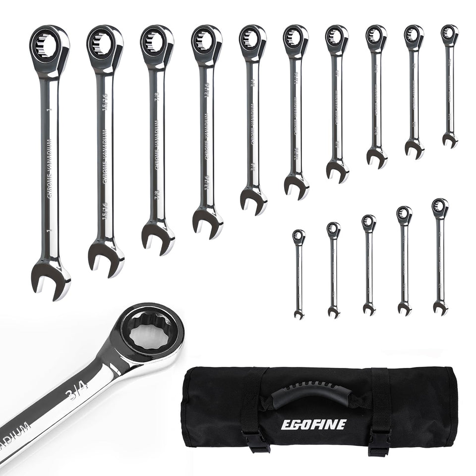 Egofine 15-piece SAE ratcheting wrench set for versatile automotive repairs