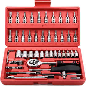 Egofine 46-piece 1/4 drive socket set laid out for auto repairs and DIY projects