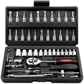 Egofine 46-piece 1-4 drive socket set with black case for organized auto repairs