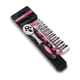Egofine pink mini socket set with 10 metric sockets for quick repairs.