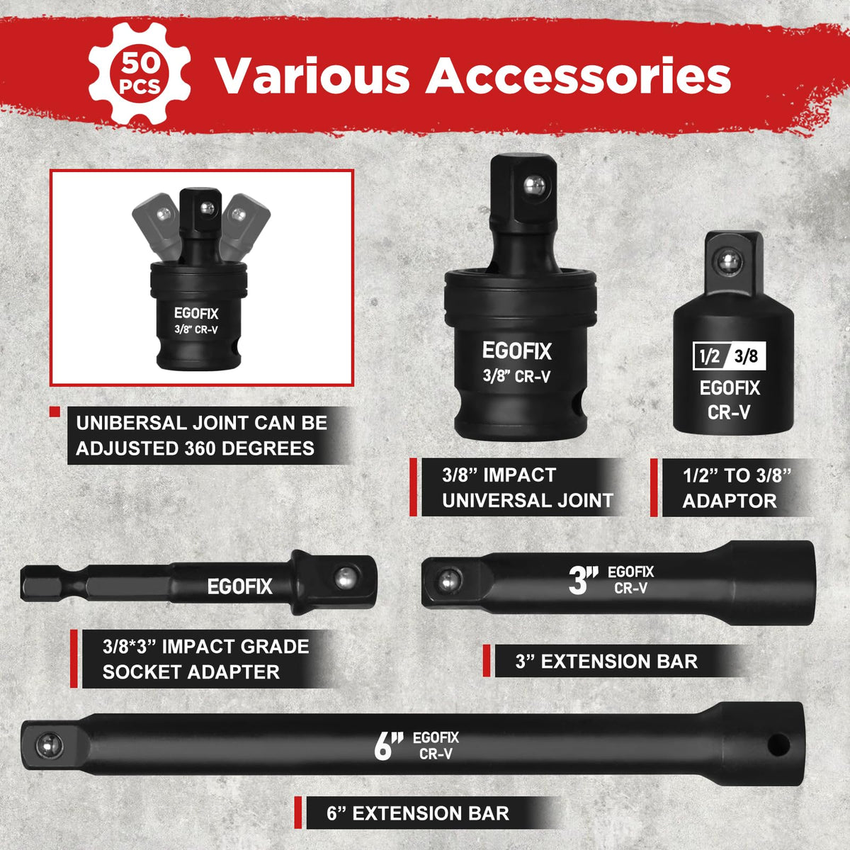 EGOFIX SAE sockets cover sizes from 5/16 to 3/4 inch for automotive tasks