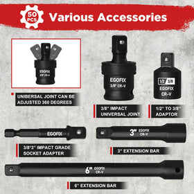 EGOFIX SAE sockets cover sizes from 5/16 to 3/4 inch for automotive tasks