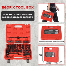 EGOFIX durable toolbox keeps sockets organized and portable.