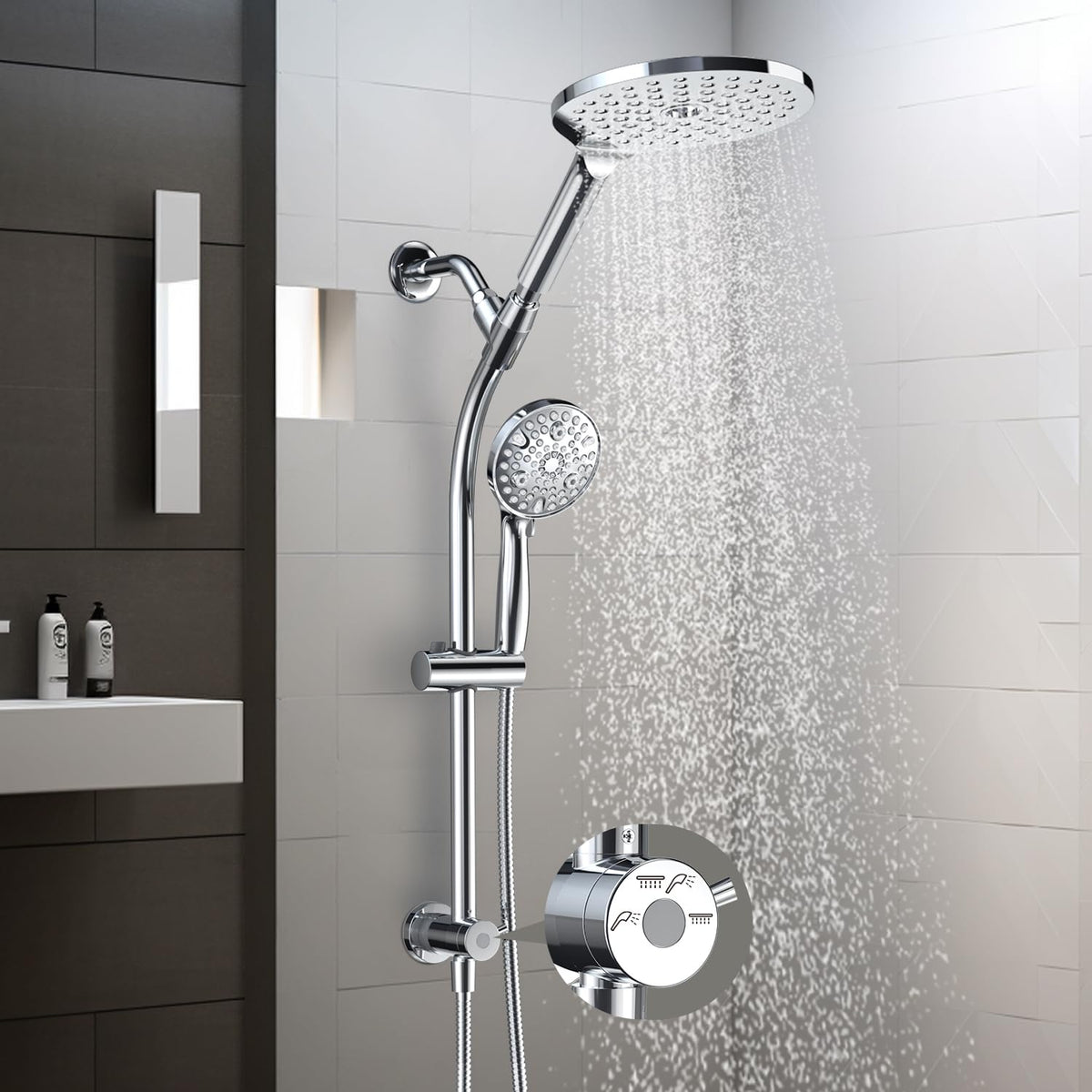 EgretShower 7.5-inch rotatable dual shower head for flexible bathing routines
