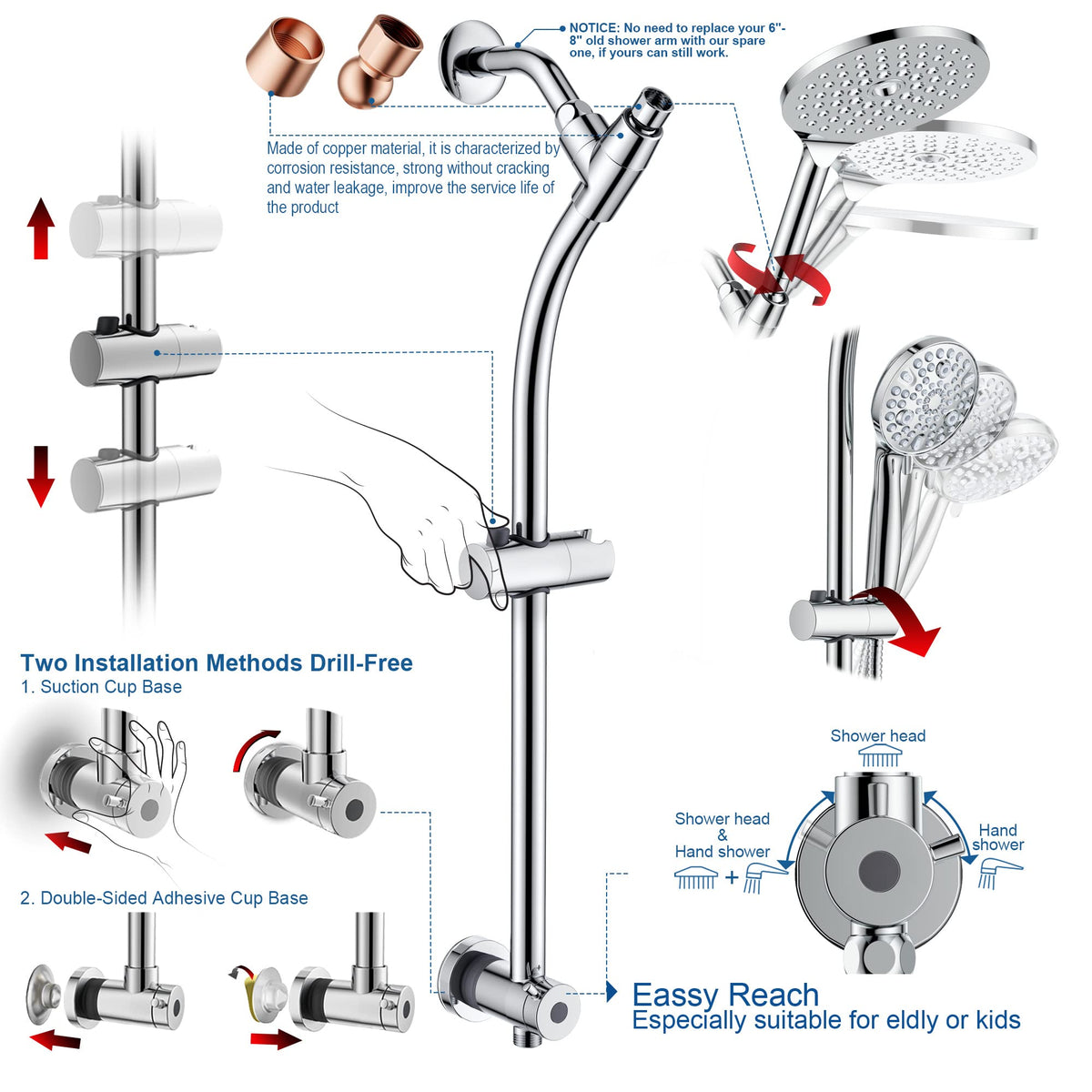 EgretShower handheld shower 4.7-inch with 10 settings for precise rinse