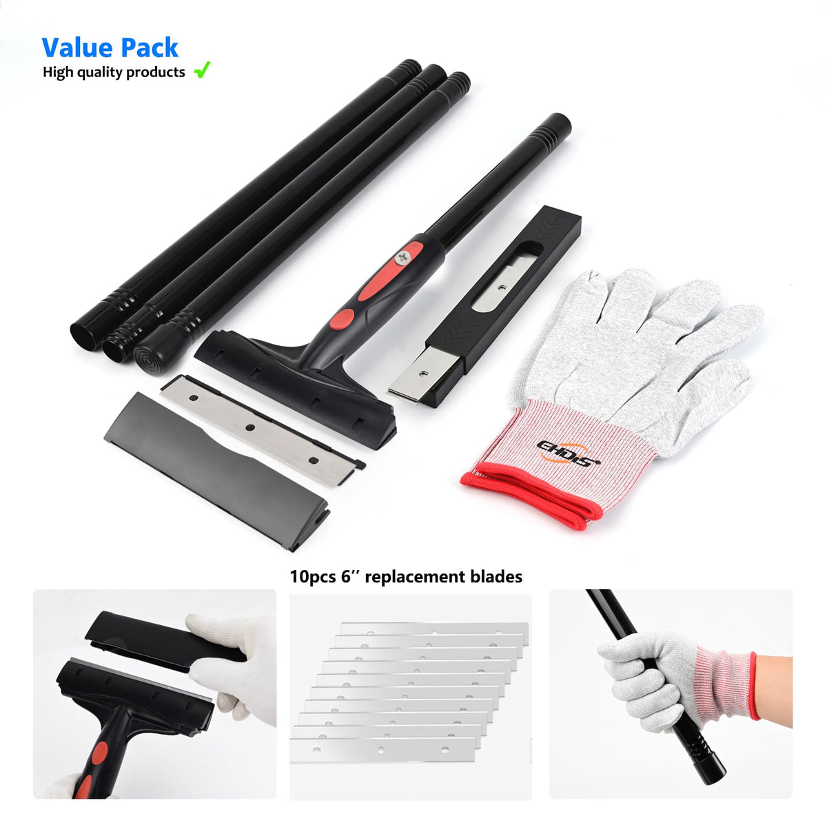 EHDIS 6-inch blade scraper handles large areas efficiently.