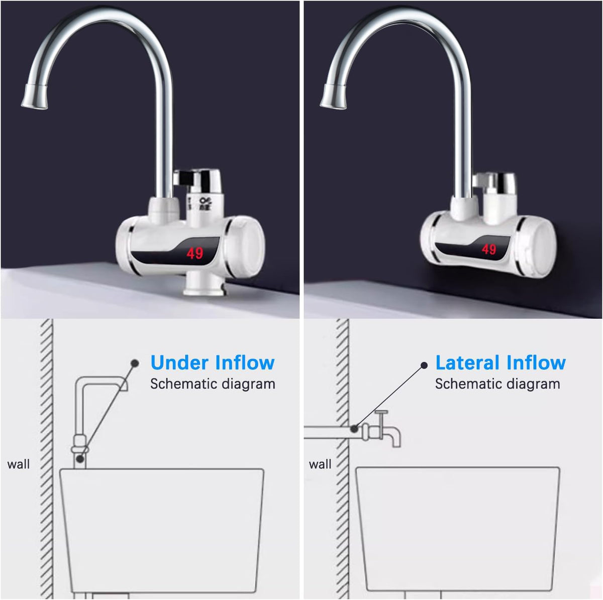EHERDM LED display hot water faucet showing temperature for precise control.