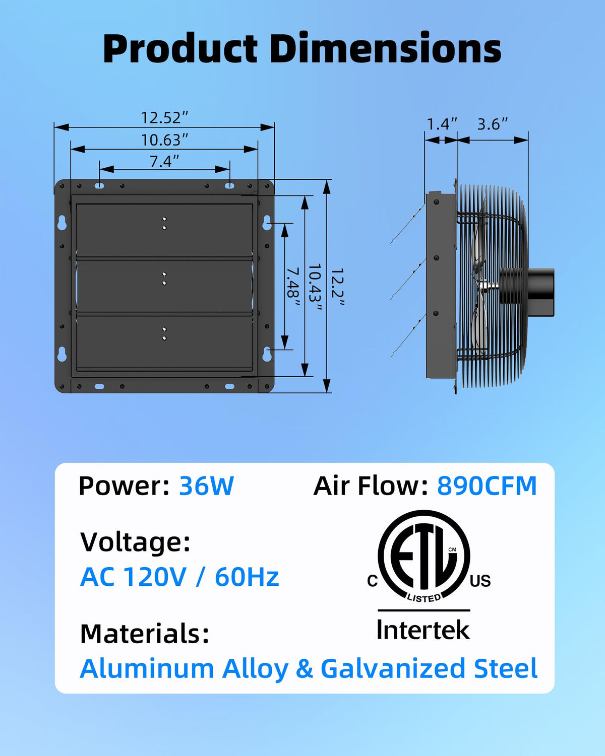 Ehiair aluminum blades and three-blade design for strong airflow