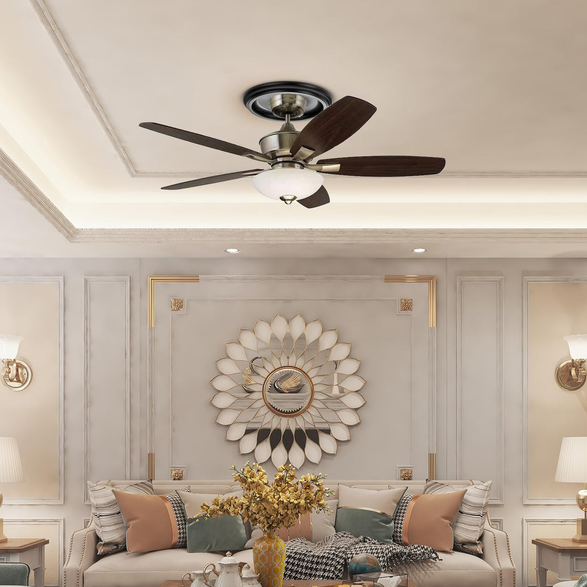 EIFHYT medallion provides an attractive backdrop for ceiling fans or chandeliers.