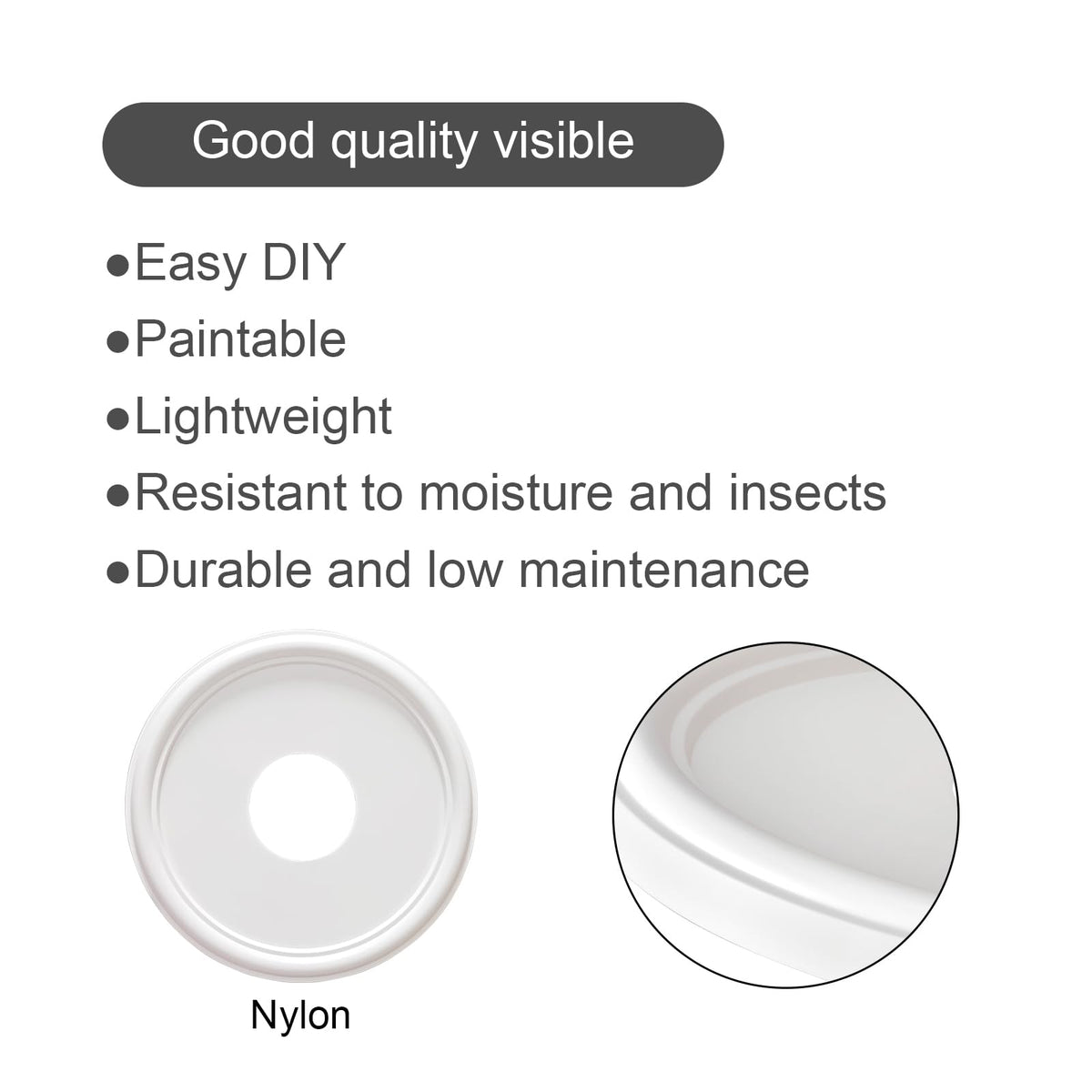 EIFHYT ceiling medallion fits 10-1/4 inch canopy for easy install.