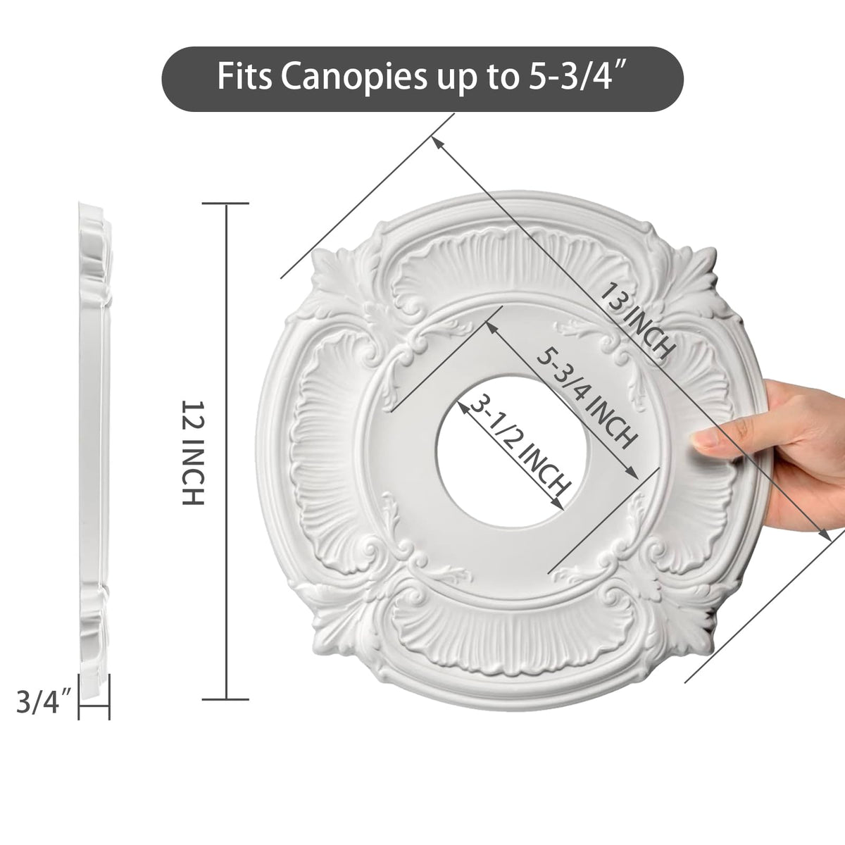 EIFHYT ceiling medallion inner diameter 3-1/2in fits canopy hardware cleanly.