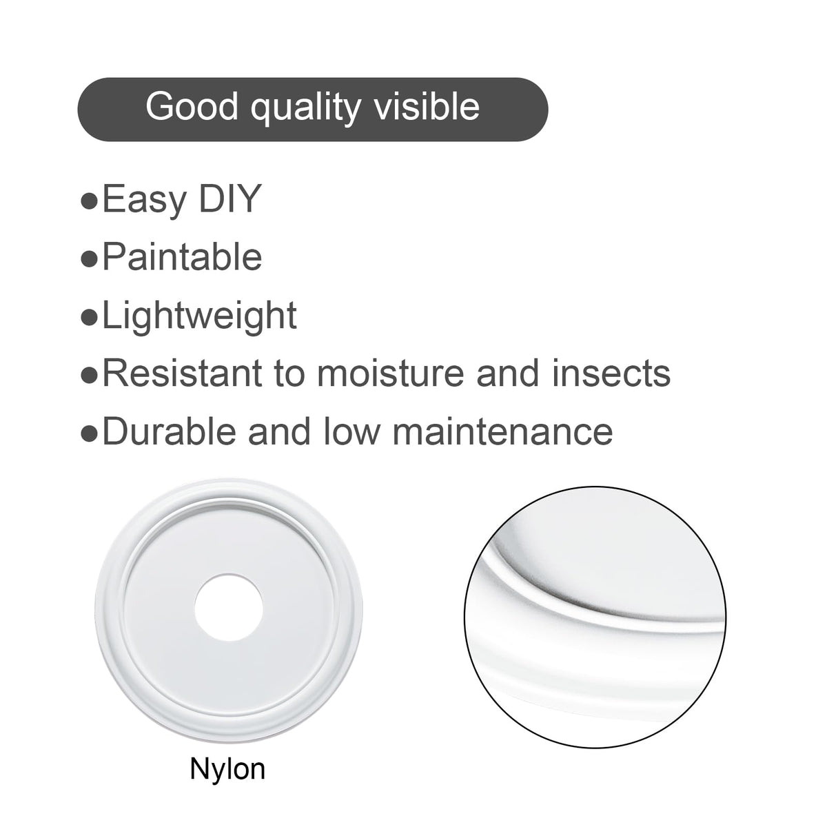 EIFHYT nylon medallion with 4-inch center opening, fits standard canopy openings.