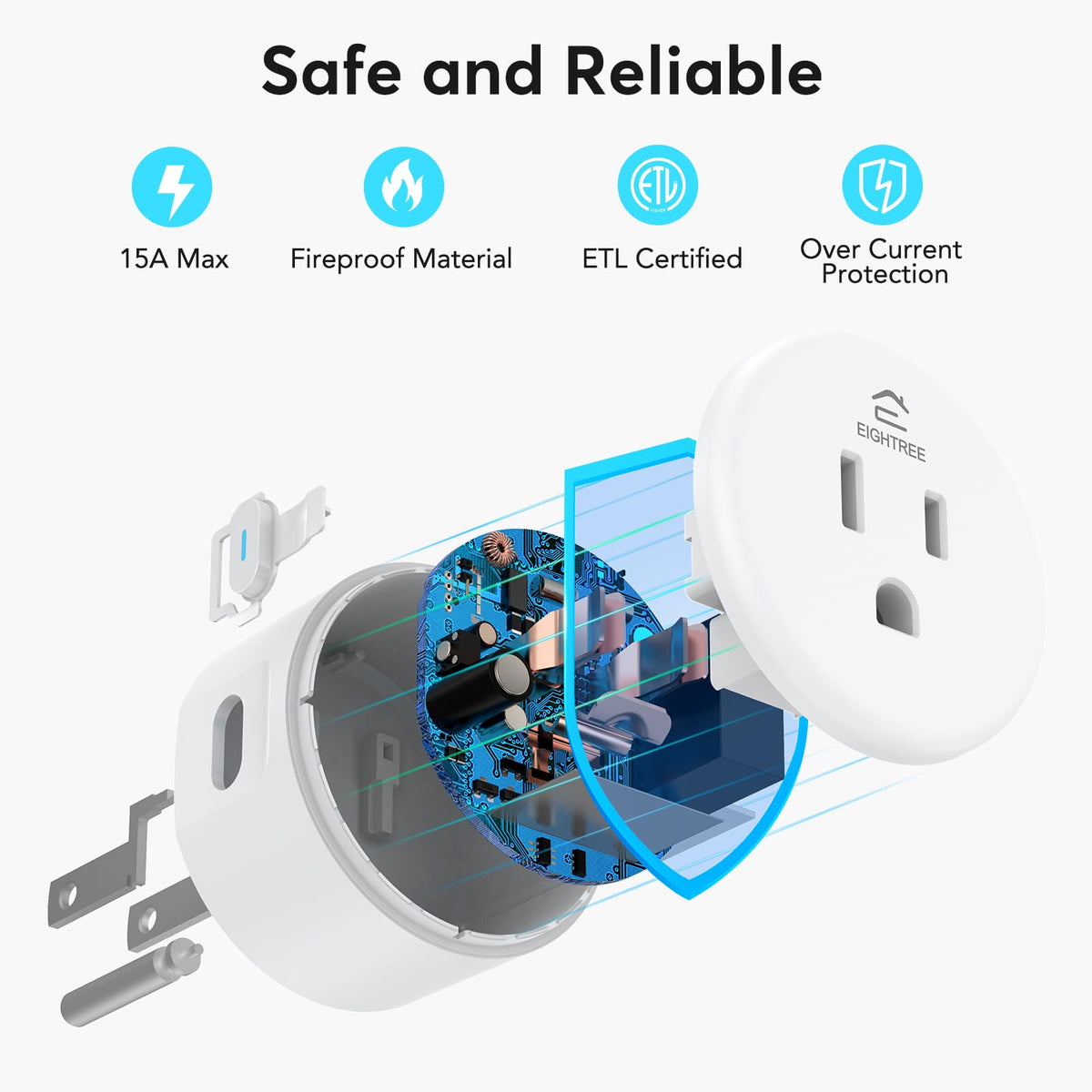 EIGHTREE smart plug with ETL and FCC safety certifications