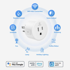 EIGHTREE smart plug remote control shown with smartphone for on-the-go power