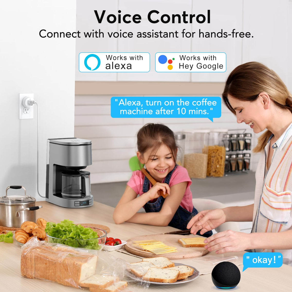 EIGHTREE smart plug with Alexa and Google Assistant for voice control