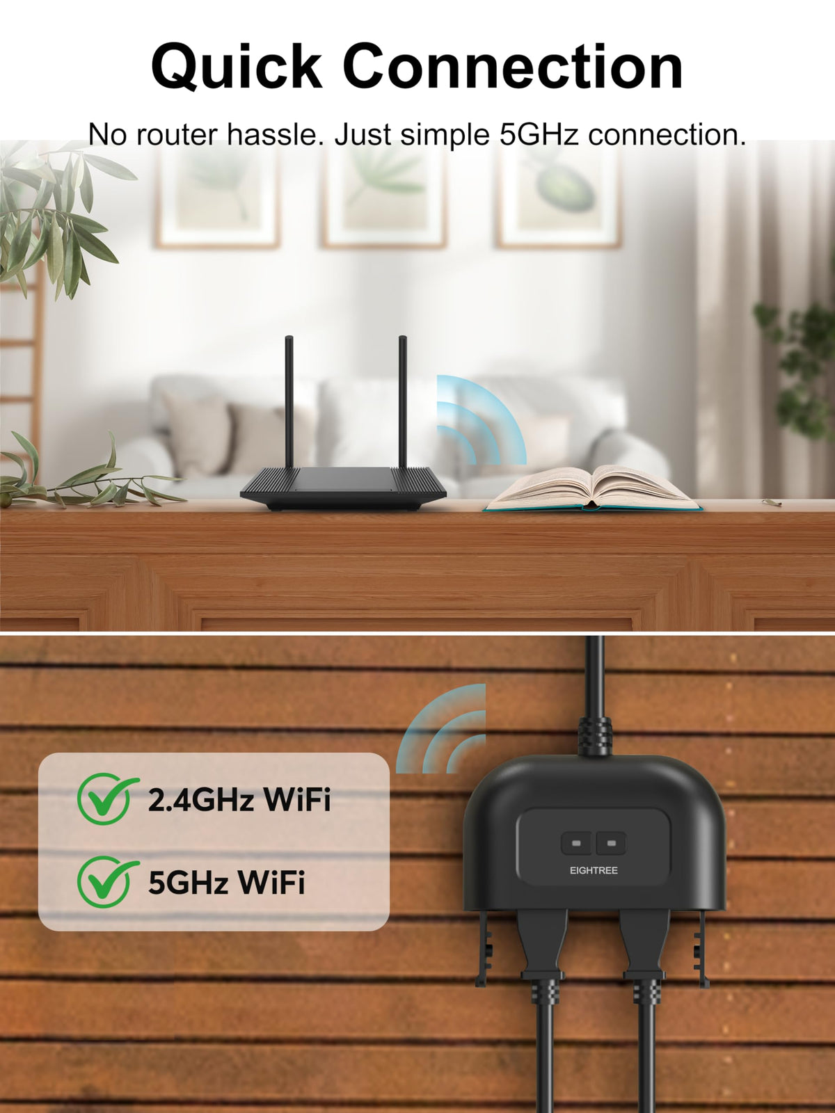 Eightree dual-outlet Wi-Fi plug enables separate lighting and fountain control.