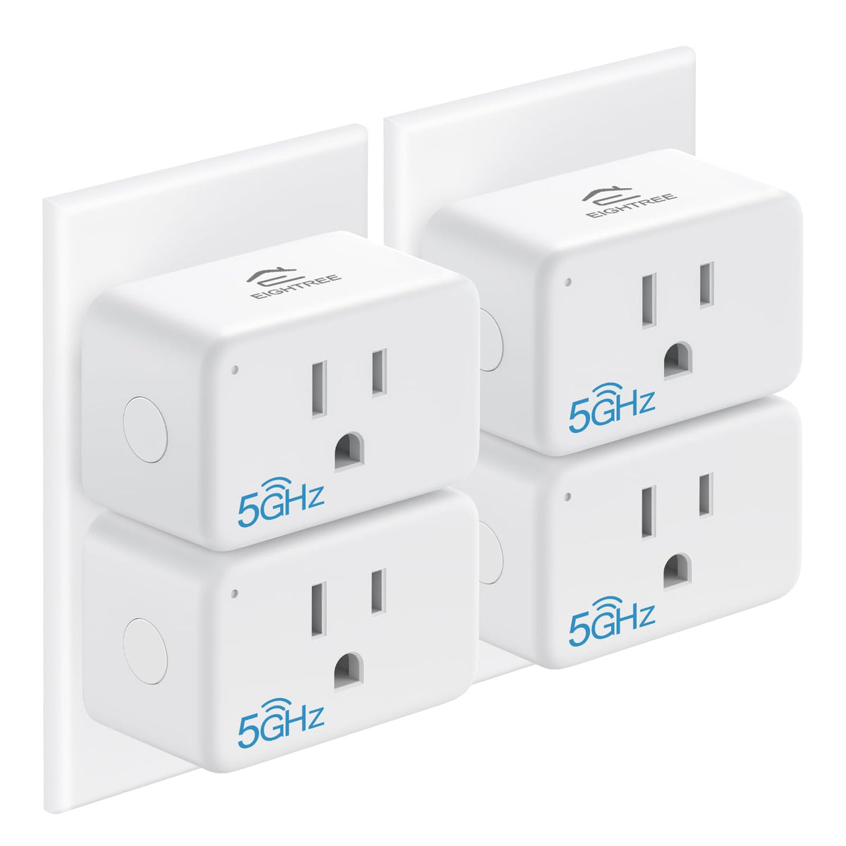 EIGHTREE Mini Smart Plug front view, compact design ideal for crowded outlets.