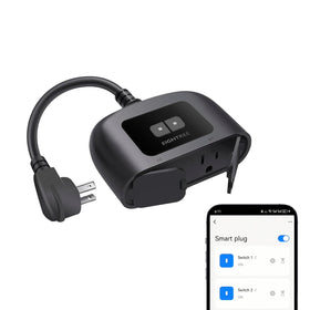 Eightree outdoor smart plug with dual outlets for independent device control outdoors.