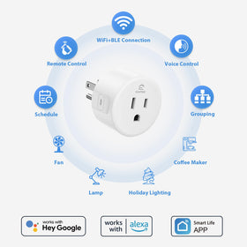 Eightree compact smart plug design fits neatly into a wall outlet for space-saving use.