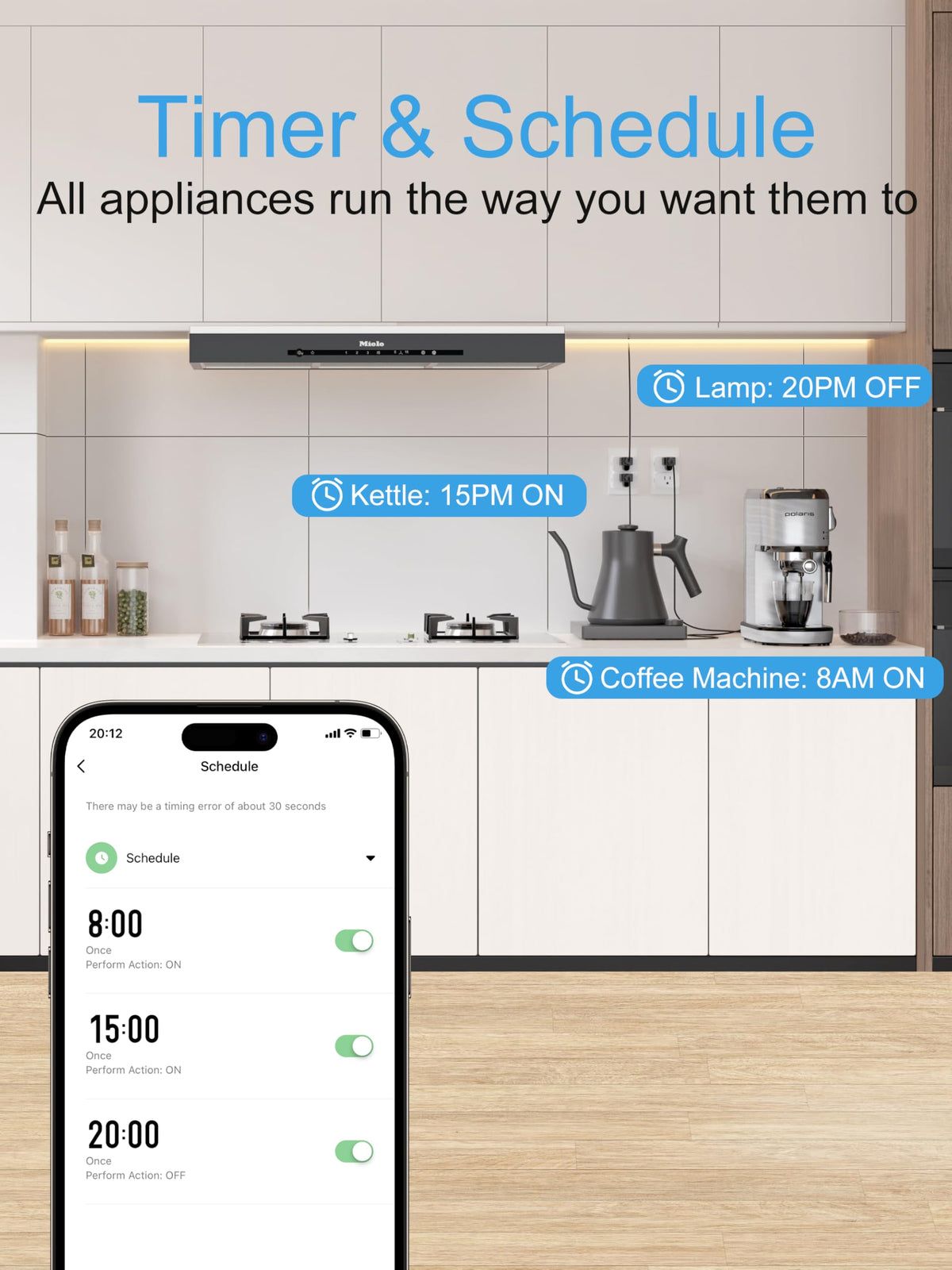 EIGHTREE timer and schedule feature automates lamps, fans, and more.