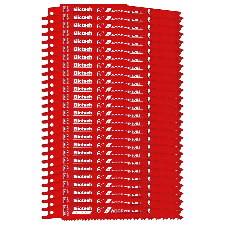 Eiictneh storage case housing 25 bi-metal blades for on-site convenience.