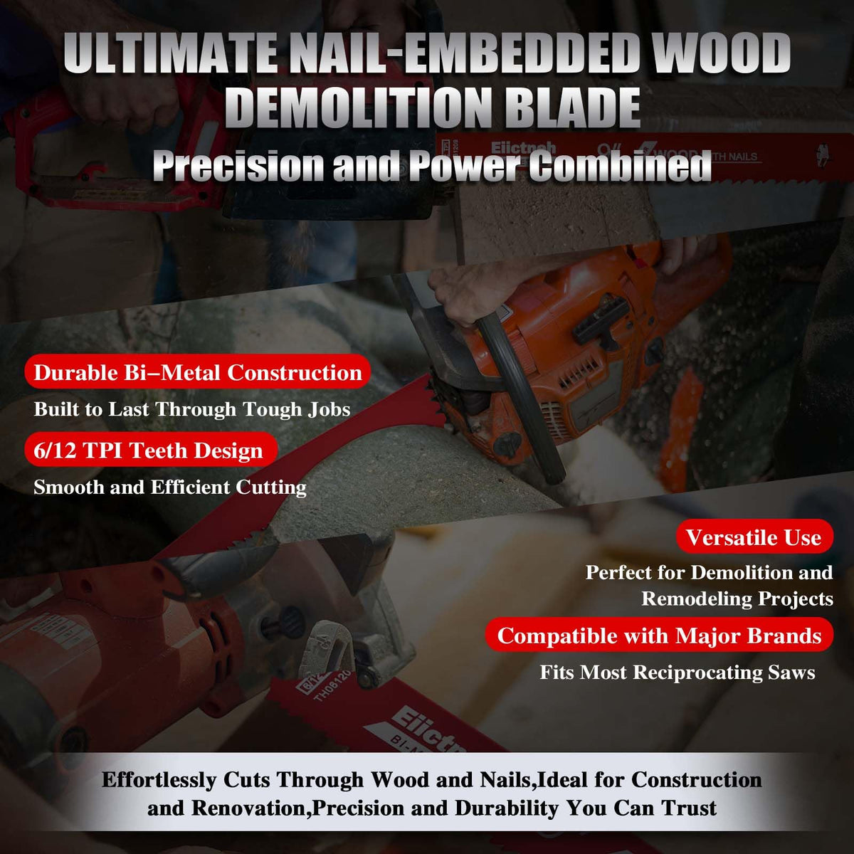Eiictneh thick 1-27mm bi-metal blade delivers long-lasting durability.