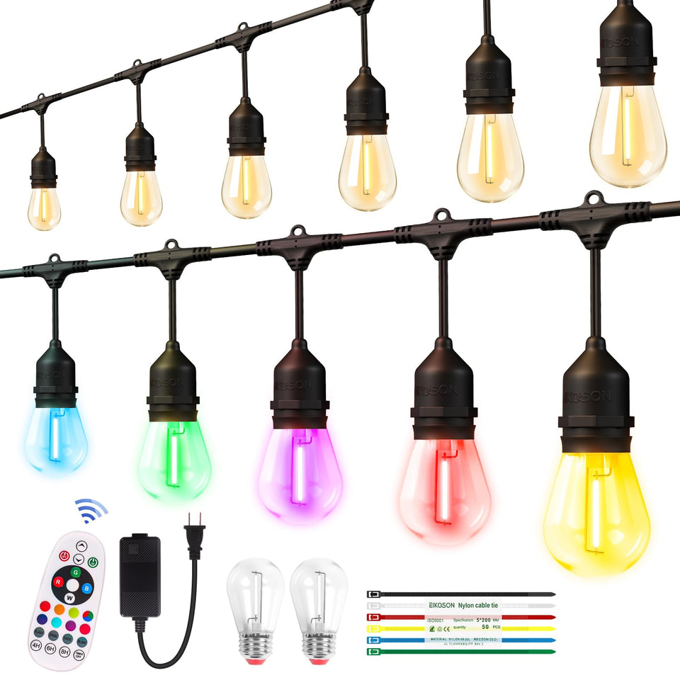 EIKOSON 26ft outdoor string lights on a patio for warm ambient glow.