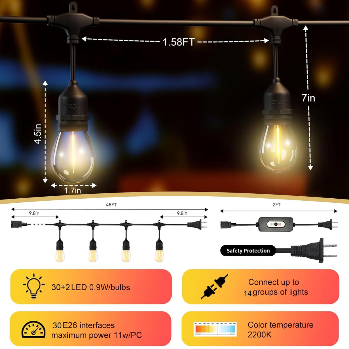 EIKOSON end-to-end connectable lights spread ambiance across patios.