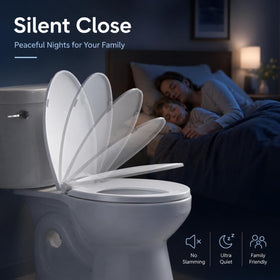 Eillbar round seat with soft-close hinge for quiet, peaceful bathroom moments.
