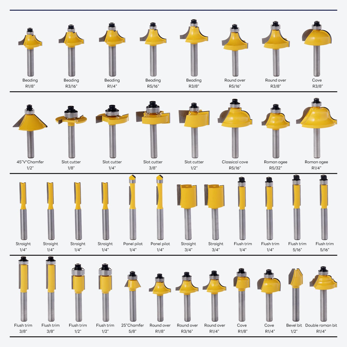 EilxMag one-fourth-inch shank router bits ideal for versatile projects.