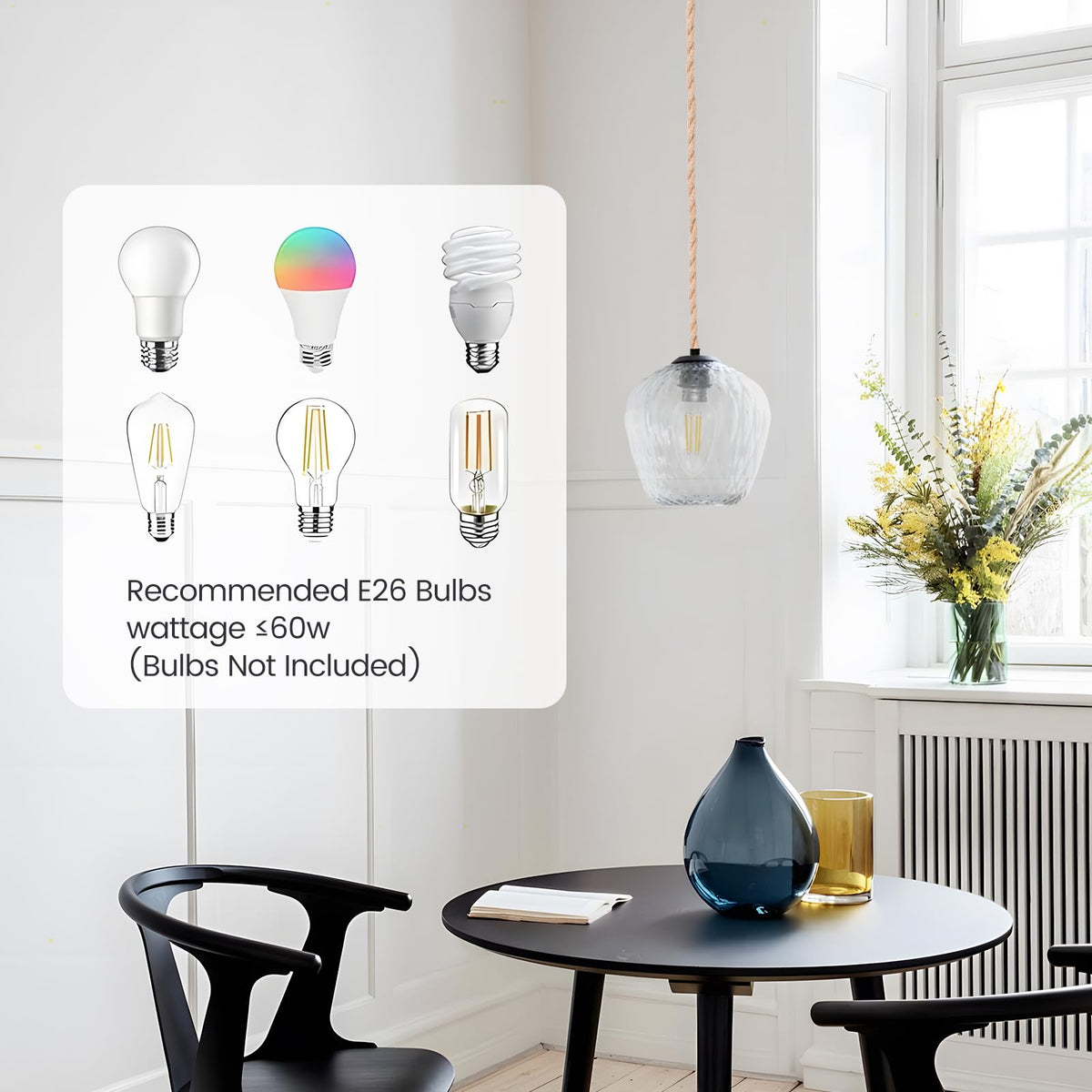 Eivtokn kitchen and dining room ambience using hanging pendant lighting