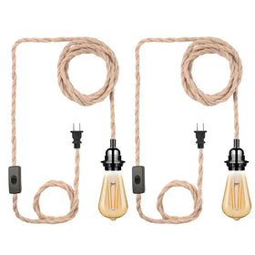 Eivtokn plug-in pendant light cord 15ft hemp rope in use for flexible hanging