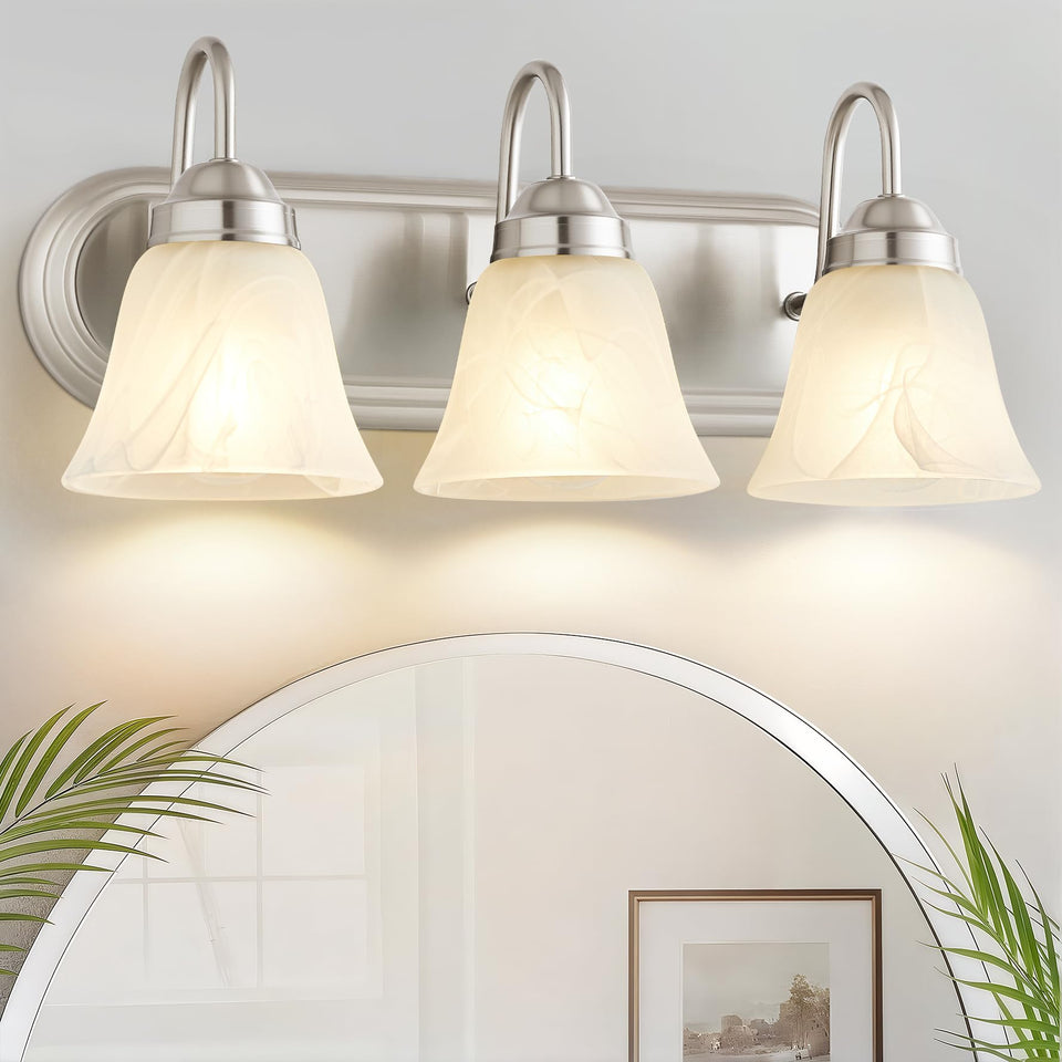 EJIAXIN 3-light vanity lights over mirror illuminate tasks with modern brushed-nickel style
