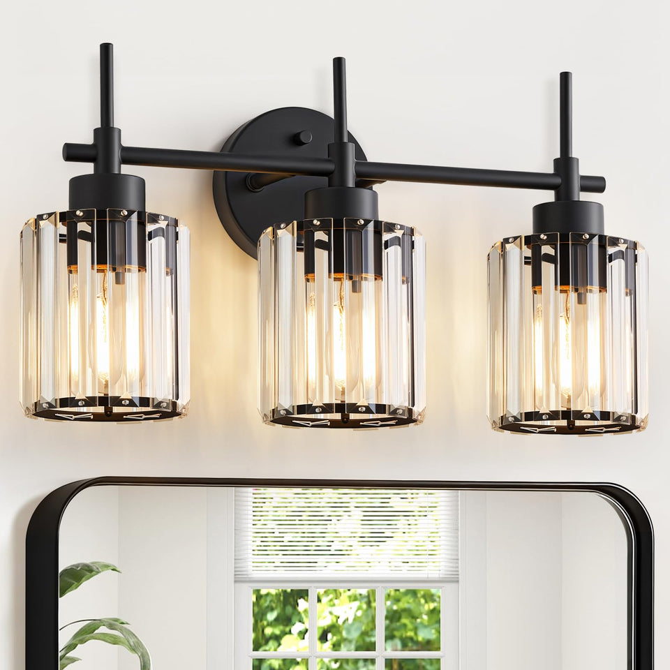 EJIAXIN 3-light black crystal vanity light over mirror for contemporary bathrooms
