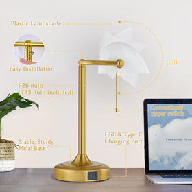 EJIAXIN white plastic shade boosts retro banker's lamp aesthetics for home office.