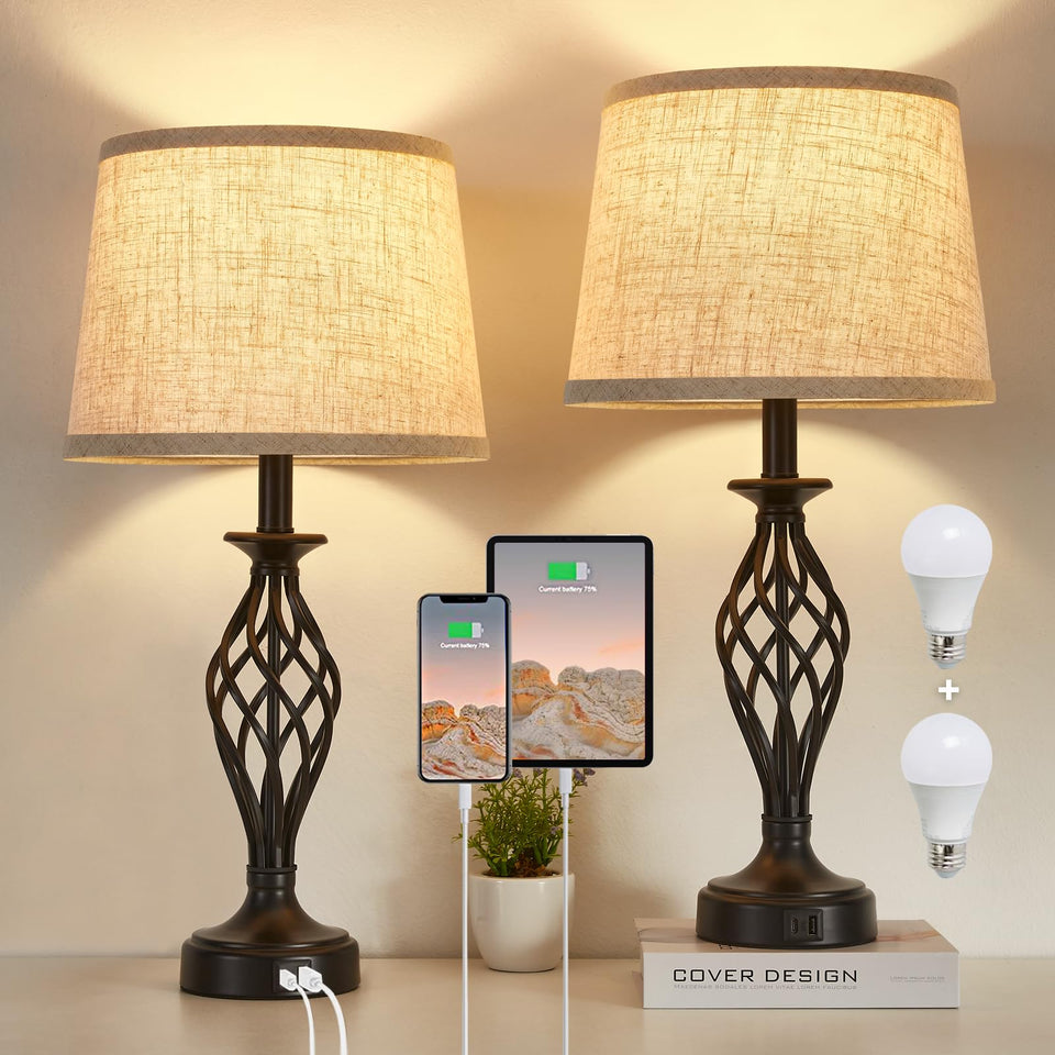 EJIAXIN bedside lamp set with USB ports for convenient charging at night