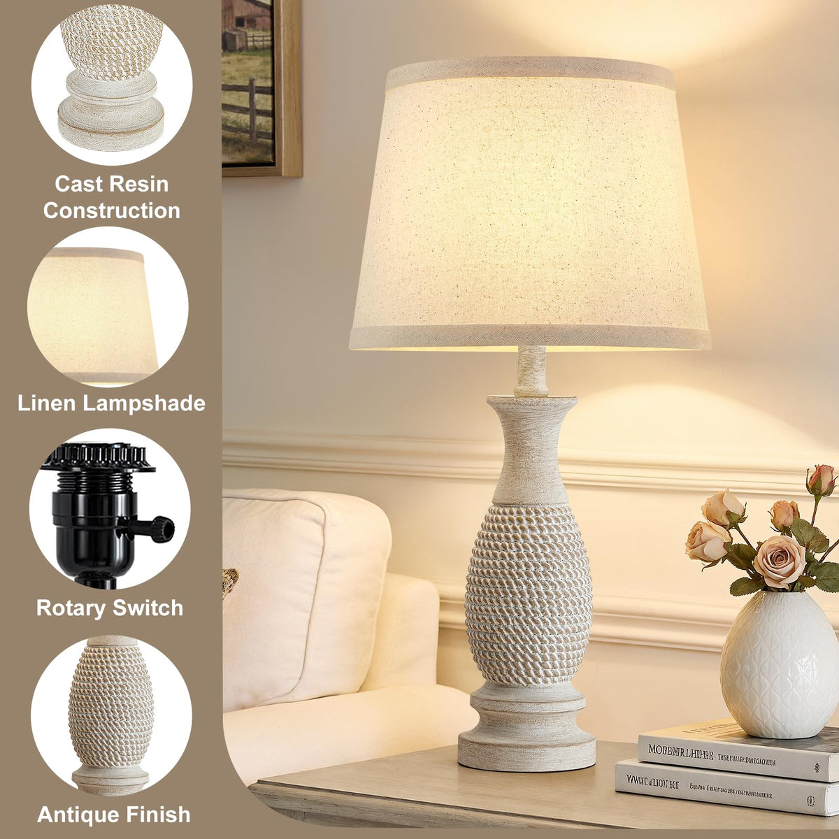 EJIAXIN bedside lamps 21.6-inch height with linen shade for warm nightstand lighting