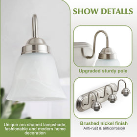 EJIAXIN brushed-nickel wall lamp with white glass shades for soft ambience