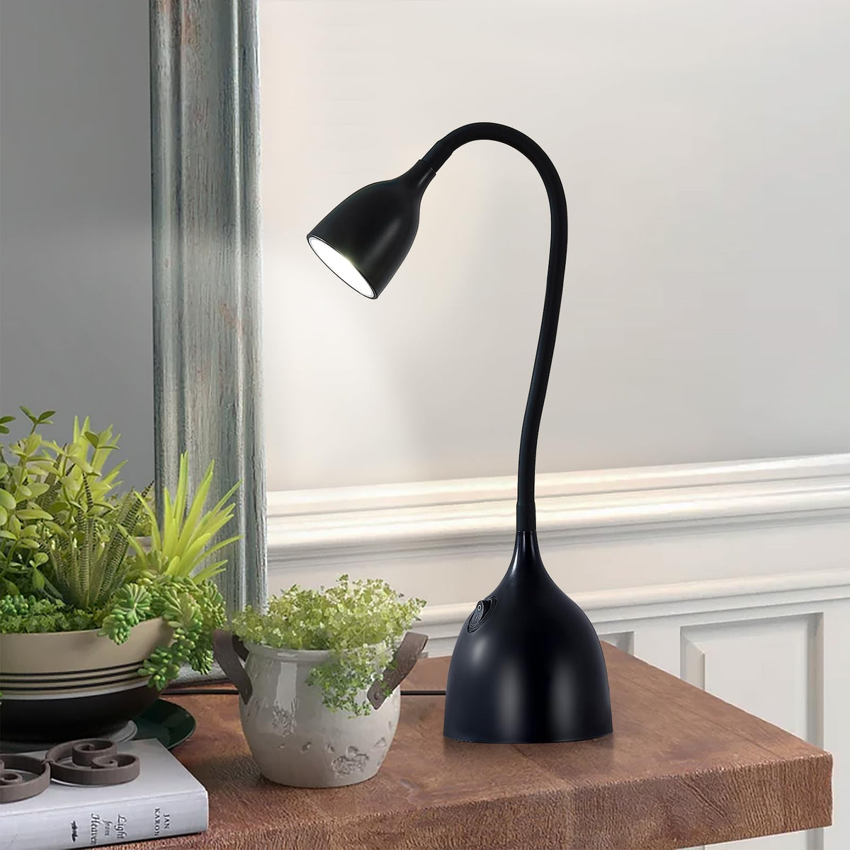 EJIAXIN compact lamp fits narrow desks and nightstands.