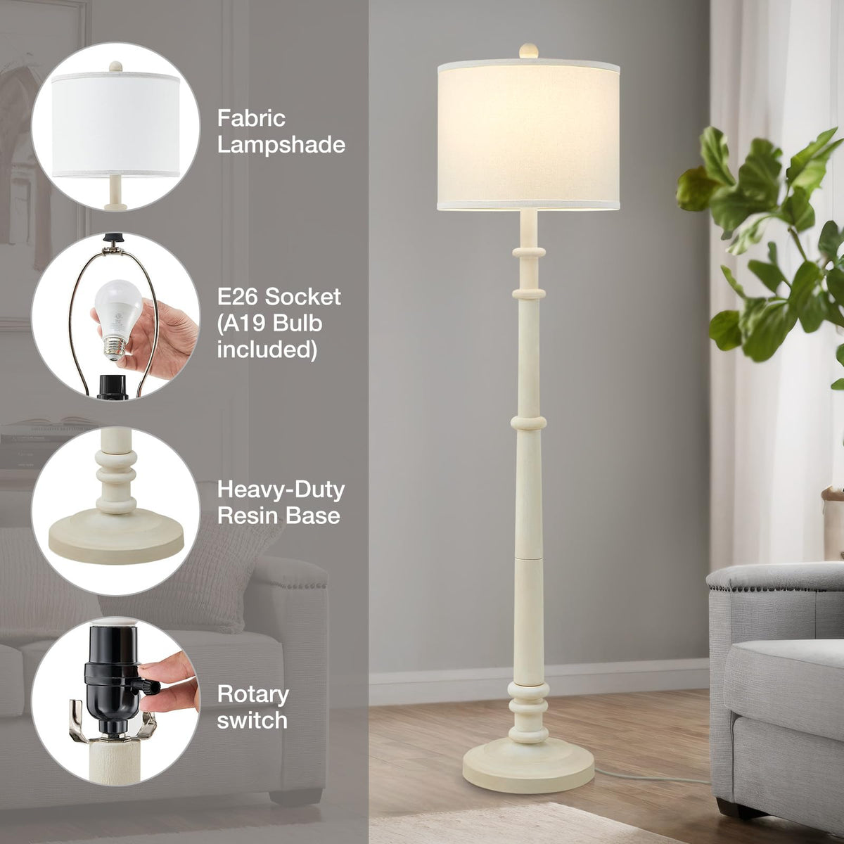 EJIAXIN linen shade floor lamp diffuses light for cozy rooms