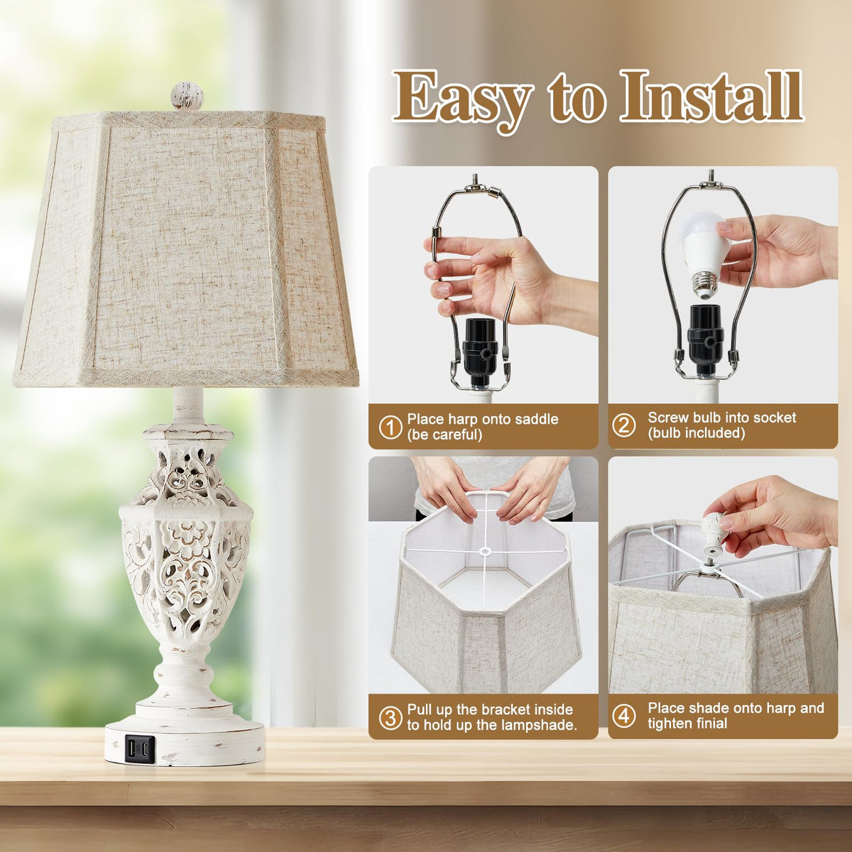 EJIAXIN energy-efficient LED bulbs included for immediate use.