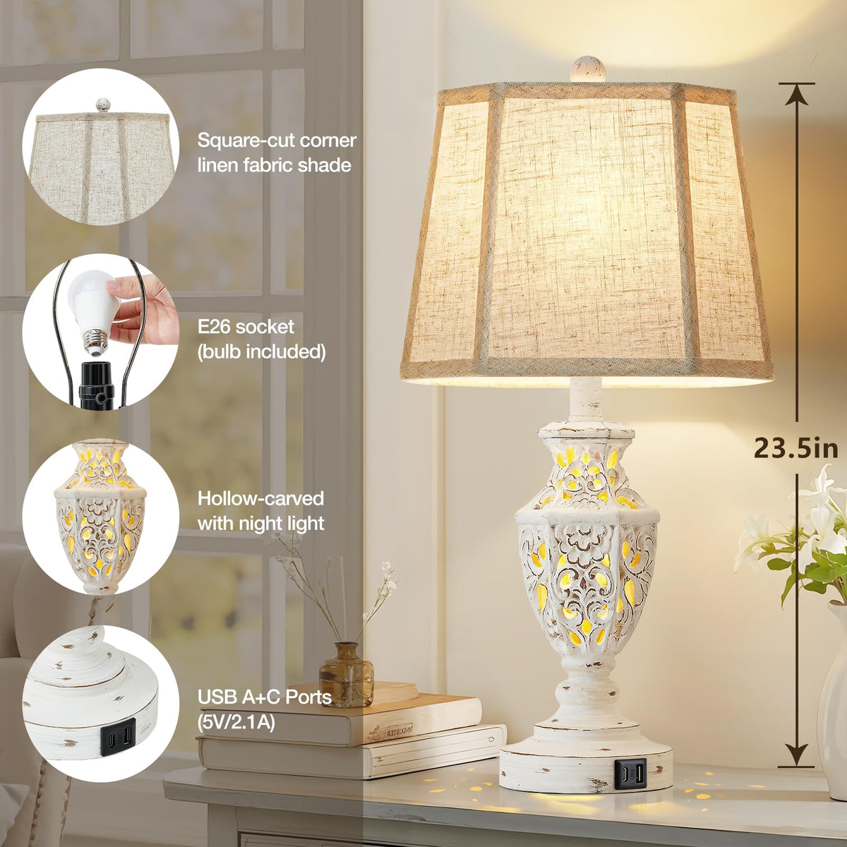 EJIAXIN cream rustic finish complements farmhouse to modern interiors.