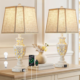 EJIAXIN night stand lamp with cream linen shade for cozy bedrooms or living spaces.