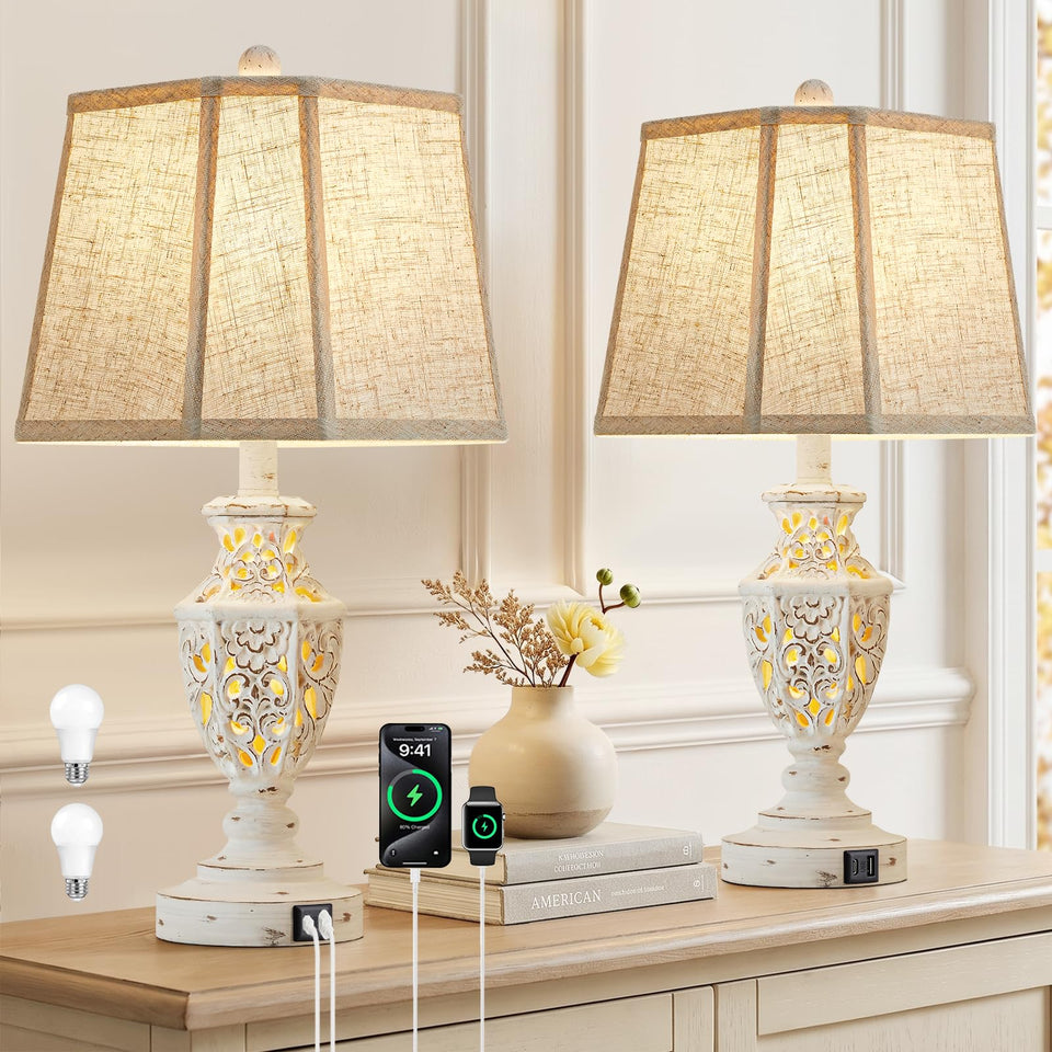 EJIAXIN night stand lamp with cream linen shade for cozy bedrooms or living spaces.